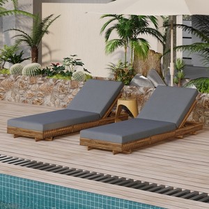 Christopher Knight Home Debra Outdoor 6-Position Adjustable Acacia Wood Chaise Lounge with Cushions (Set of 2) - 1 of 4
