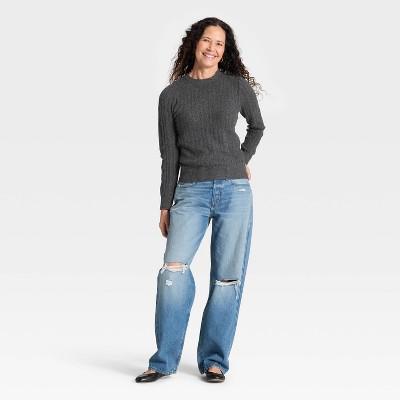 Women's Lace Stitch Crewneck Pullover Sweater - Universal Thread' - image 3