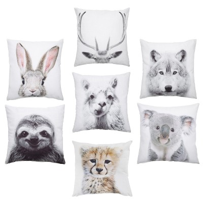 White Alpaca Print Polyester Euro Throw Pillow Cover, 18x18