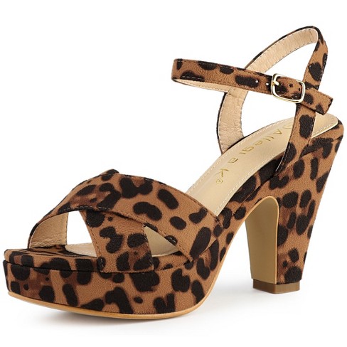 Allegra K Women's Platform Chunky Heels Slingback Sandals Leopard 7 ...