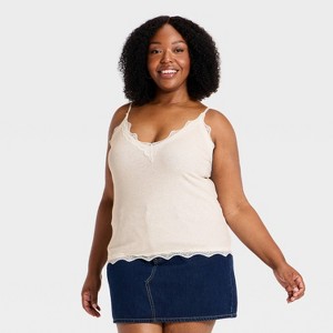 Women's Plus Lace Trim Knit Cami Shirt - Ava & Viv™ Cream XXL : Target