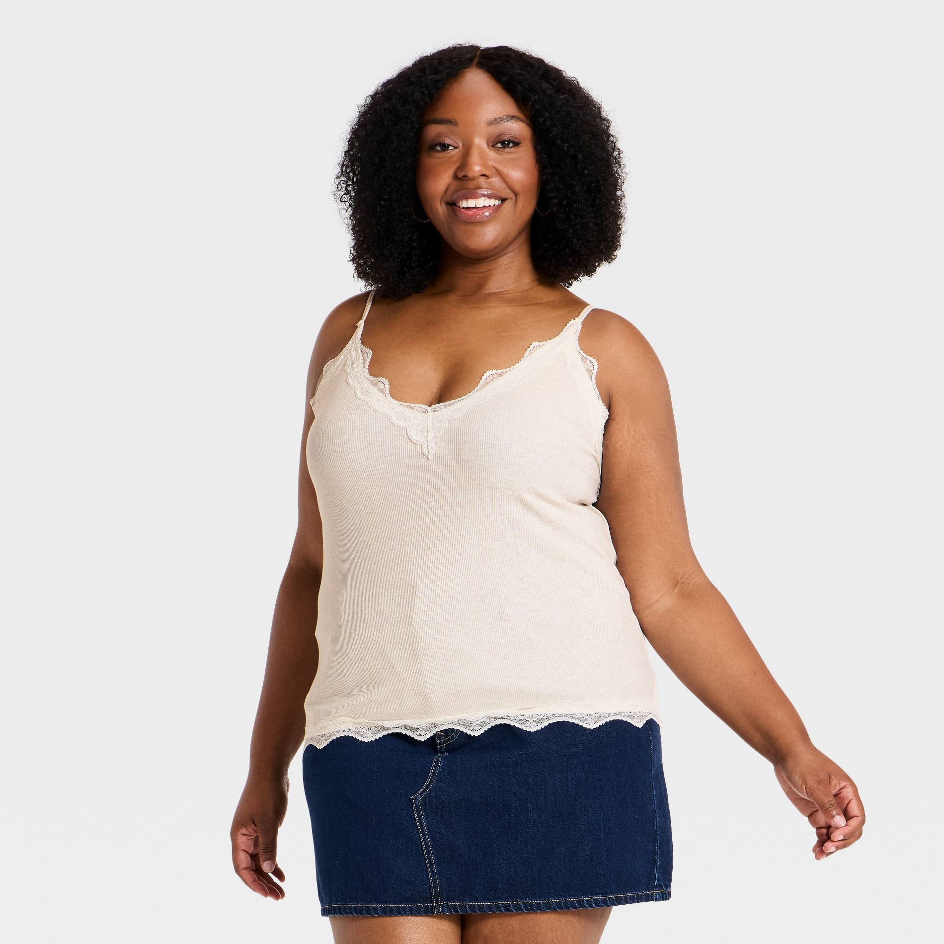 Women's Lace Trim Knit Cami Shirt - Ava & Viv™