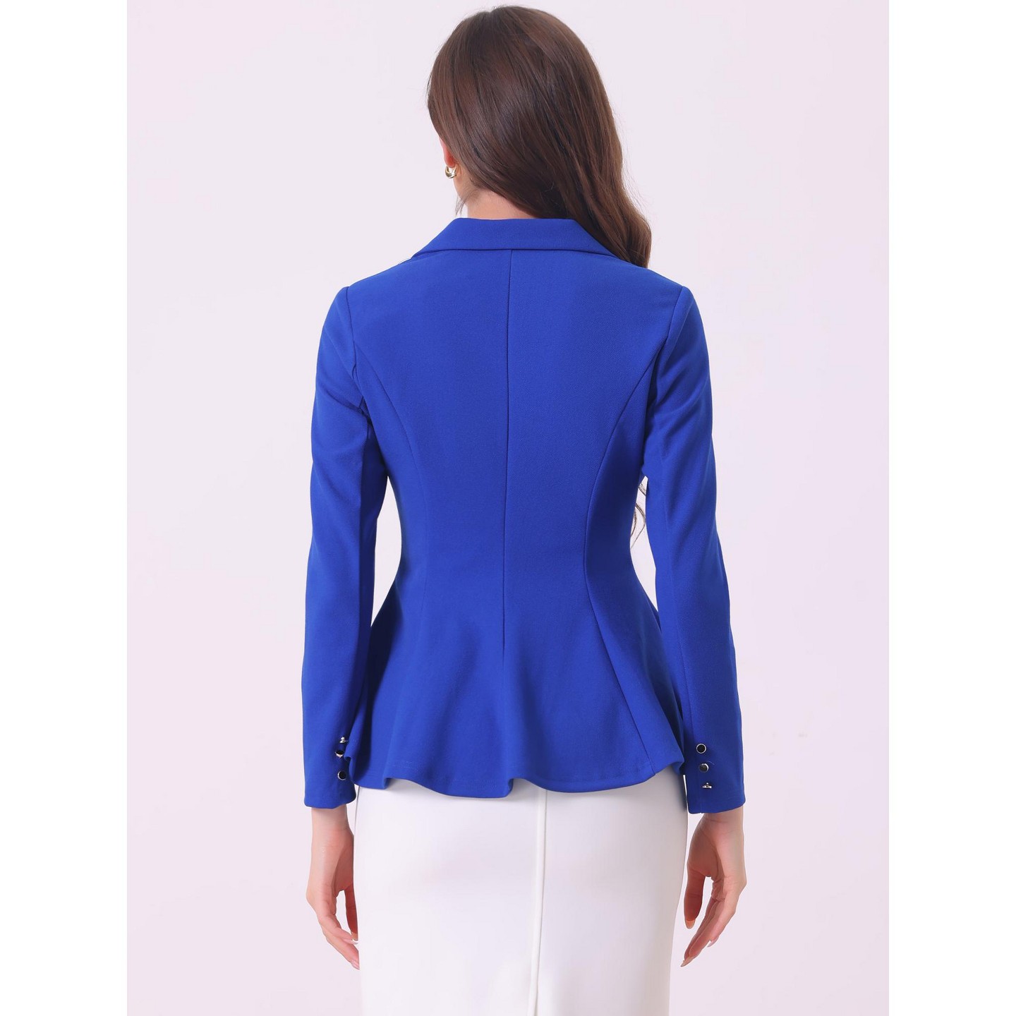 Женский пиджак Allegra K Dressy Single Button Business Casual Work Peplum Blazer Royal Blue, цвет: Синий — фото 3