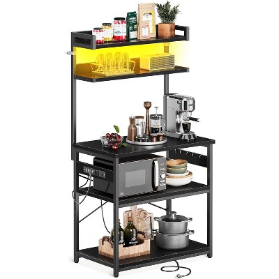 ODK Bakers Rack with Power Outlet & LED Lights, Coffee Bar with Storage 5-Tiers