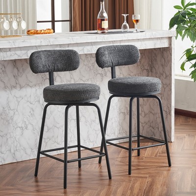 Dsvimoy Counter and Bar Stool Modern Swivel Barstools with Boucle Upholstered Seat for Kitchen, Gray, 24.41"*23.23"*13.39"
