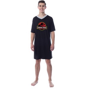 Jurassic Park Mens' Dinosaur Film Logo Sleep Pajama Dress Shirt Black - 1 of 4
