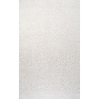 Cream Solid Synthetic Low-Pile Reversible Area Rug 8 x 10