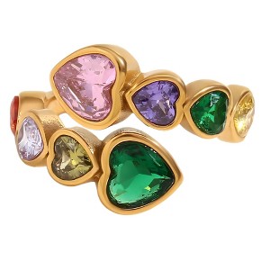 Gold Hearts Wrap Ring for Women 18kt Gold Plated Stainless Steel Adjustable Colorful CZ by Ginger Lyne Collection - 1 of 4