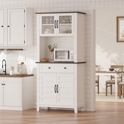 Coucheta 2-Pack 72" Farmhouse Coffee Bar Cabinet with Storage Drawers & Glass Doors, Kitchen Storage for Dining Room