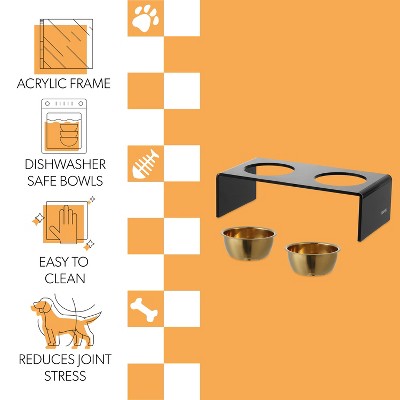 Keaton Black and Gold Modern Elevated Pet Feeder with Stainless Steel Bowls
