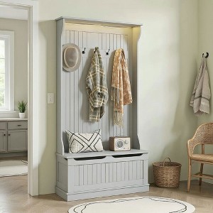 Resenkos Entryway Hall Tree - Coat Rack, Sitting/Mudroom Bench with Storage & Hooks, - 1 of 4