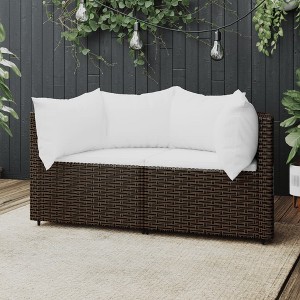 VidaXL 2 Piece Patio Lounge Set with Cushions Poly Rattan Gray - 1 of 4