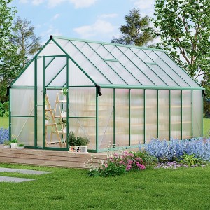 Aluminum-Frame Polycarbonate Greenhouse, Heavy Duty Greenhouse with Quick Setup Structure and Roof Vent, for Backyard, Outside Garden, Patio - 1 of 4