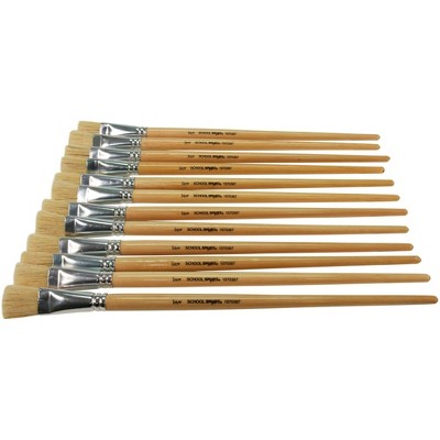 School Smart White Bristle Paint Brushes, Long Handle, 3/4 Inch, Set of 12