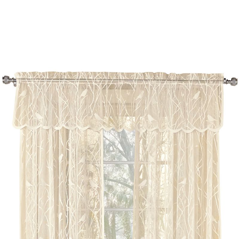Collections Etc Lace Window Valance 56-inch x 12-inch with Songbirds & Branches, 1 of 5