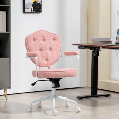 SKRAN Cute Home Office Chair, Computer Desk Chair with Button Tufted Teddy Bear Fleece, Swivel Vanity Chair for Home Office