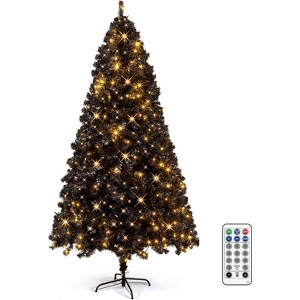 VINGLI 7.5ft Black Pre-lit Artificial Christmas Tree, 400 Warm White Lights, 1350 Tips, 8 Modes, Metal Stand - 1 of 4