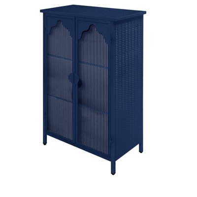 VYNXARIA 2 Doors Metal Storage Cabinet - Display Cabinet with Glass Doors for Kitchen, Dining Room, Living Room,Bedroom(Blue)