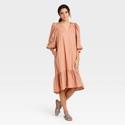 Women's Long Sleeve Ruffle Hem Dress 