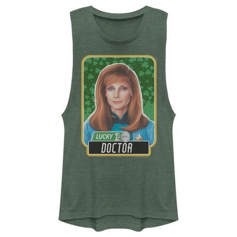 Juniors Womens Star Trek: The Next Generation St. Patrick's Day Lucky Doctor Beverly Crusher Festival Muscle Tee - image 1 of 4