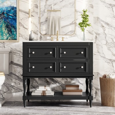 VYNXARIA 36" Bathroom Vanity Cabinet with Sink Combo Set, Undermount Ceramic Sink, Free Standing Vanity Set with 4 Drawers,Black