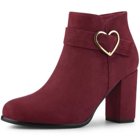 Allegra K Women's Platform Buckle Lace Up Block Heel Ankle Boot Burgundy 7  : Target