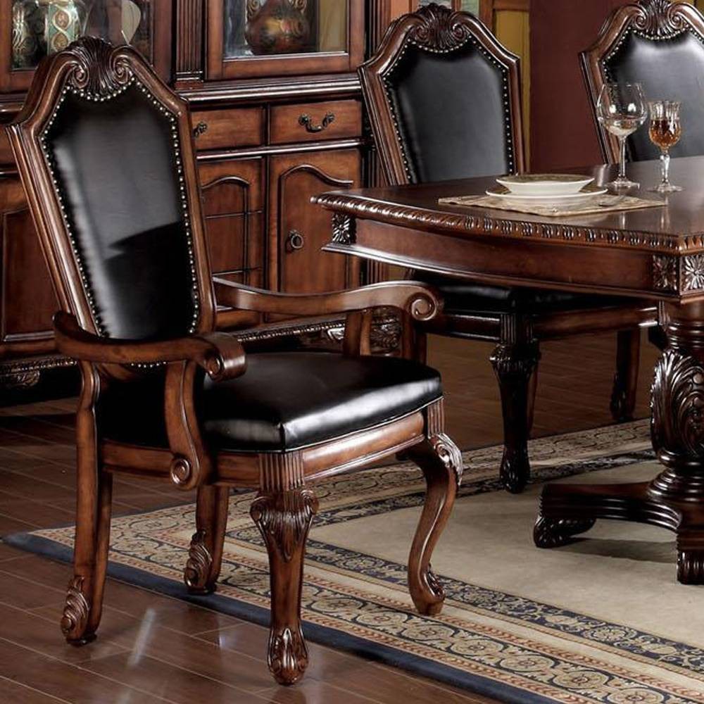 Photos - Sofa 28" Chateau De Ville Dining Chair Black Synthetic Leather and Cherry Finis