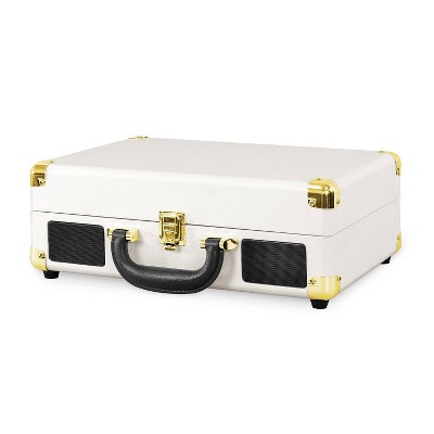White and Gold Portable Vintage Style Bluetooth Turntable