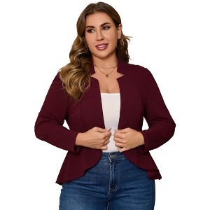 Coolmee Women Large Size Casual Blazer Open Front Long Sleeve Ruffle Hem Work Office Cardigan Jackets - 1 of 4