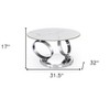 HomeRoots 32" White And Silver Ceramic Tile And Metal Round Abstract Coffee Table - 3 of 4