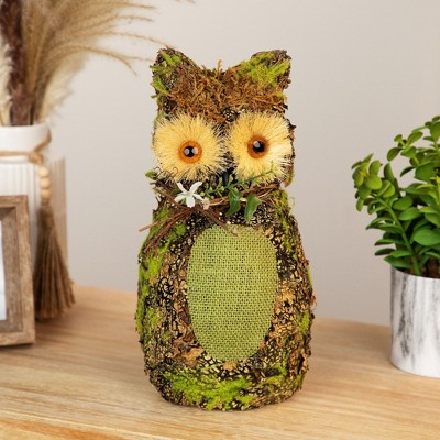 11" Brown and Green Woodland Owl Figurine with Natural Accents