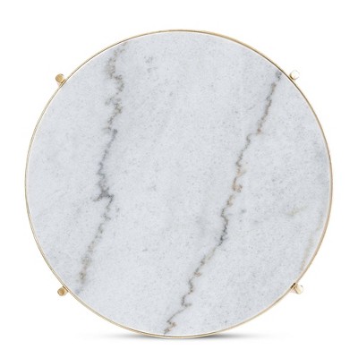 Maddock 19.3" Round White Marble and Gold Metal End Table