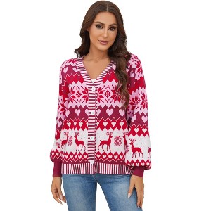 Clearlove Christmas Sweaters for Women Fun Patterns Cute Cardigans Merry Winter Open Front Knit Sweaters Outerwear - 1 of 4