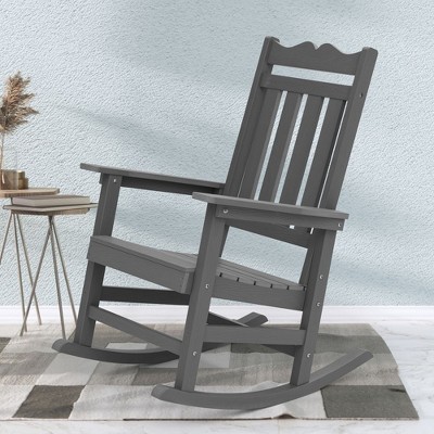 Sonkuki Patio Outdoor Adirondack Rocking Chair with Big Armrests, Weather Resistant, Easy Installation, Lawn and Backyard