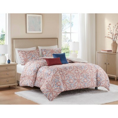 5pc Queen Medallion Bedding Set Red/Blue