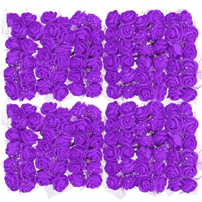 Unique Bargains Decorative Artificial Flower Rose Heads 144 Pcs Purple