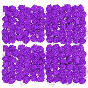 Unique Bargains Decorative Artificial Flower Rose Heads 144 Pcs Purple - 1 of 4