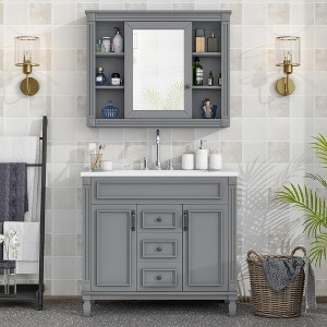 36'' Bathroom Vanity, Modern Bathroom Cabinet With Top Sink, 2 Soft Closing Doors And 2 Drawers Mirror Cabinet, Single Sink Bathroom Vanity Cabinet - 1 of 4