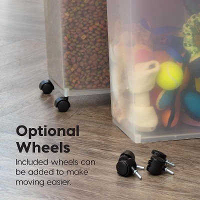33 Quart Clear and Black Airtight Pet Food Storage Bins with Casters, Set of 2