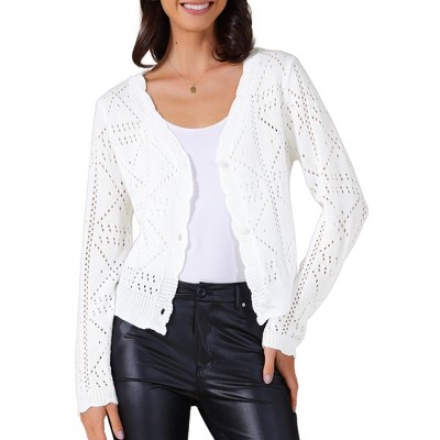 INSPIRE CHIC Women's Long Sleeve Button Down Knit Hollow Out V Neck Cropped Cardigans