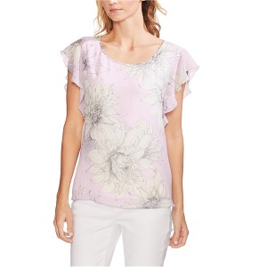 Vince Camuto Womens Flutter Sleeve Floral Pullover Blouse - 1 of 1