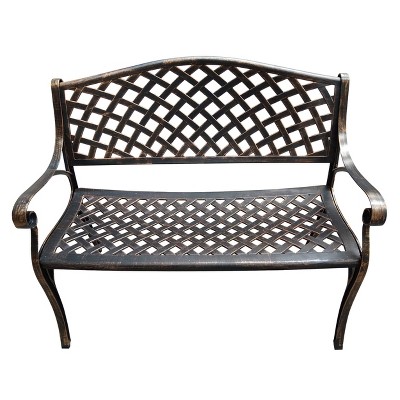 Modern Cast Aluminum Patio Bench Loveseat in Bronze Finish