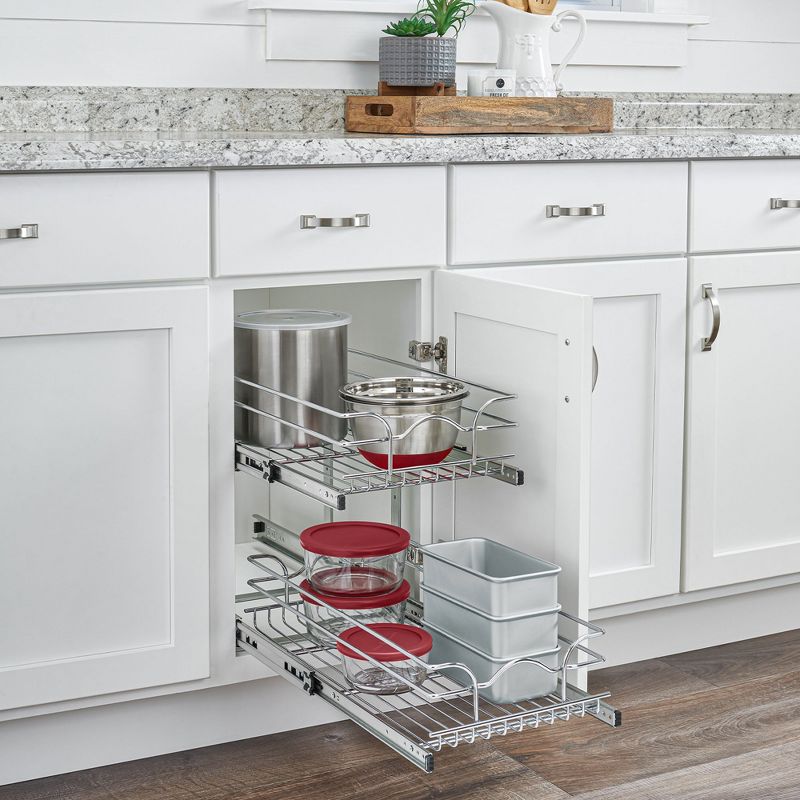 Rev-A-Shelf 5WB2 2-Tier Wire Basket Pull Out Shelf Storage for Kitchen Base Cabinet Organization, Chrome, 3 of 7