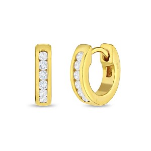 Girls' Channel Set CZ Huggie Hoop Gold Plated Sterling Silver Earrings - In Season Jewelry - 1 of 4
