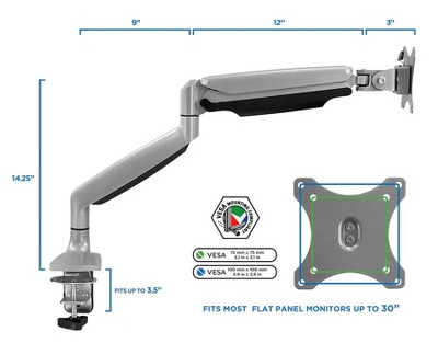 Silver Full-Motion Single Monitor Desk Mount with Adjustable Arm