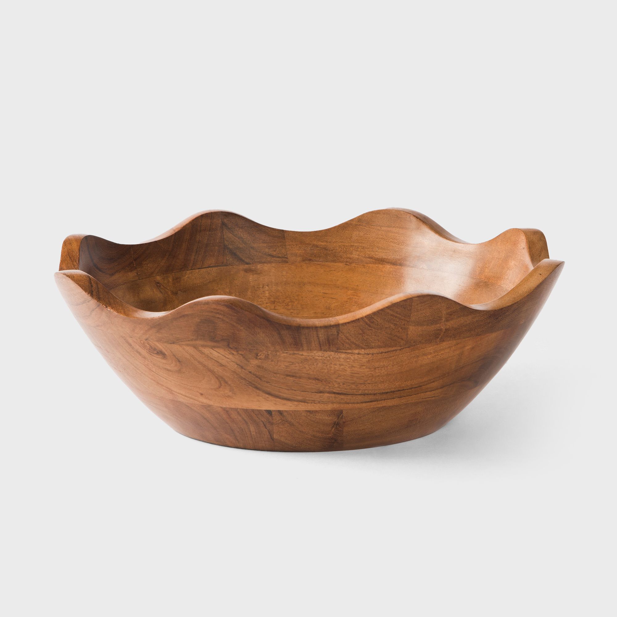 Acacia Wood Scallop Large Bowl, Natural Finish