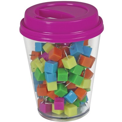 The Pencil Grip Inc Push Pins in Coffee Cup Supply Storage, Assorted Colors, pk of 120