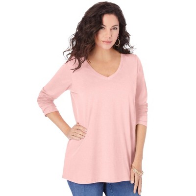 Roaman's Women's Plus Size Long Sleeve V Neck Ultimate Tee