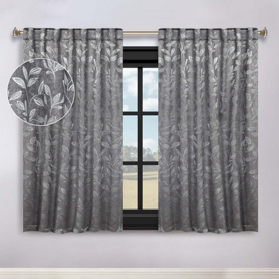 Leaves Room Darkening Semi-Blackout Curtains With Back Tabs, Set of 2 by Blue Nile Mills