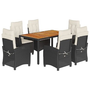 vidaXL 7 Piece Patio Dining Set - Black Poly Rattan, Adjustable Reclining Chairs, Acacia Wood Table - 1 of 4
